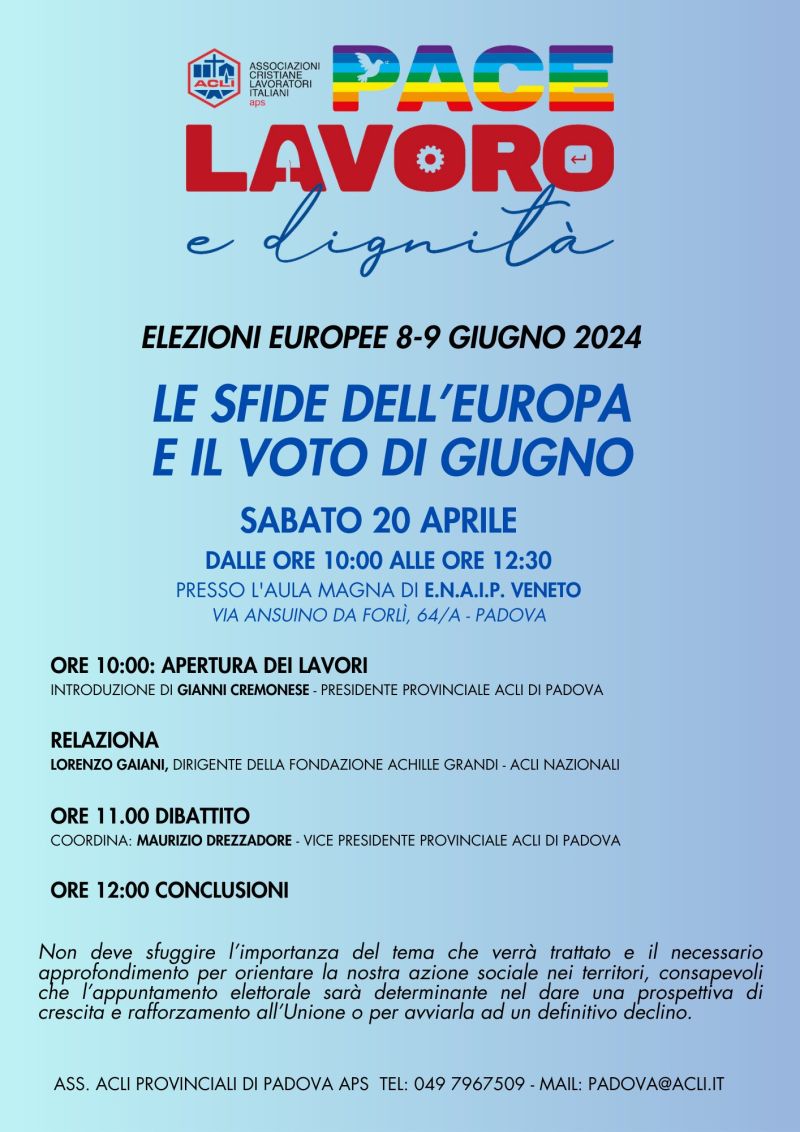Le sfide dell&#039;Europa e il voto di Giugno - Acli Padova (PD)