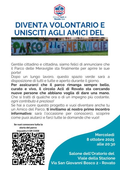 Divento volontario e unisciti agli amici del Parco delle Meraviglie - Rovato (BS) - Circolo Acli Rovato (BS)