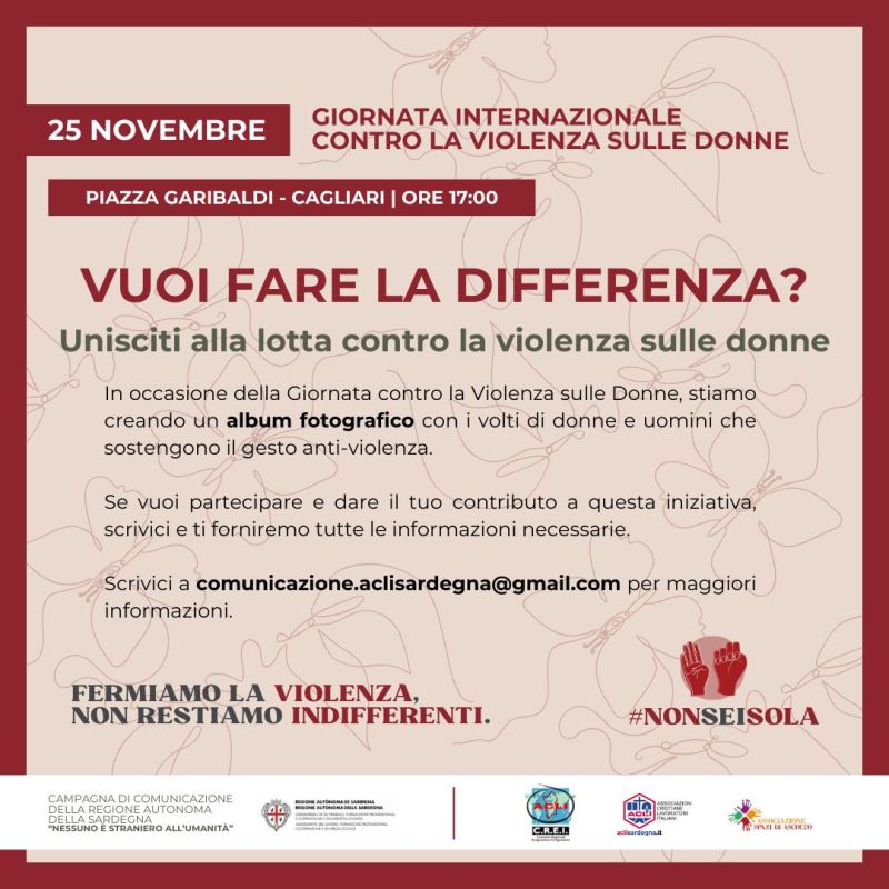 Vuoi fare la differenza? Unisciti alla lotta contro la violenza sulle donne - CREI Acli Sardegna e Acli Sardegna