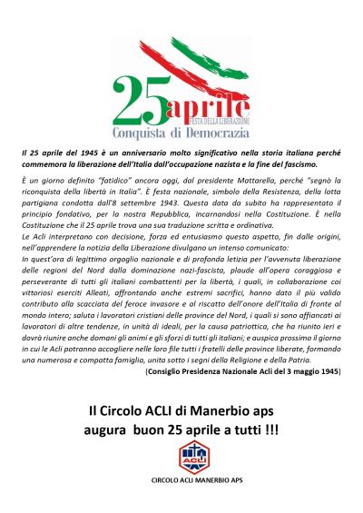 25 Aprile: Festa della Liberazione - Circolo Acli Manerbio (BS)