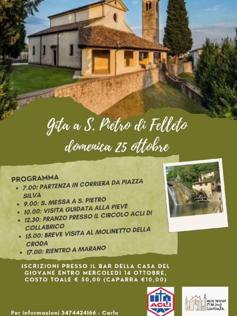 GITA A S. PIETRO DI FELLETO - PROGRAMMA - MARANO VICENTINO (VI) - CIRCOLO ACLI MARANO VICENTINO (VI)