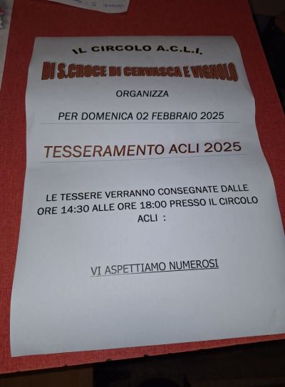 Tesseramento Acli 2025 - Circolo Acli Cervasca (CN)