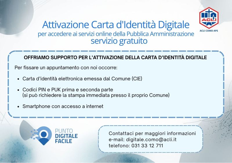 ATTIVAZIONE CARTA D'IDENTITA' DIGITALE - ACLI COMO APS (CO)