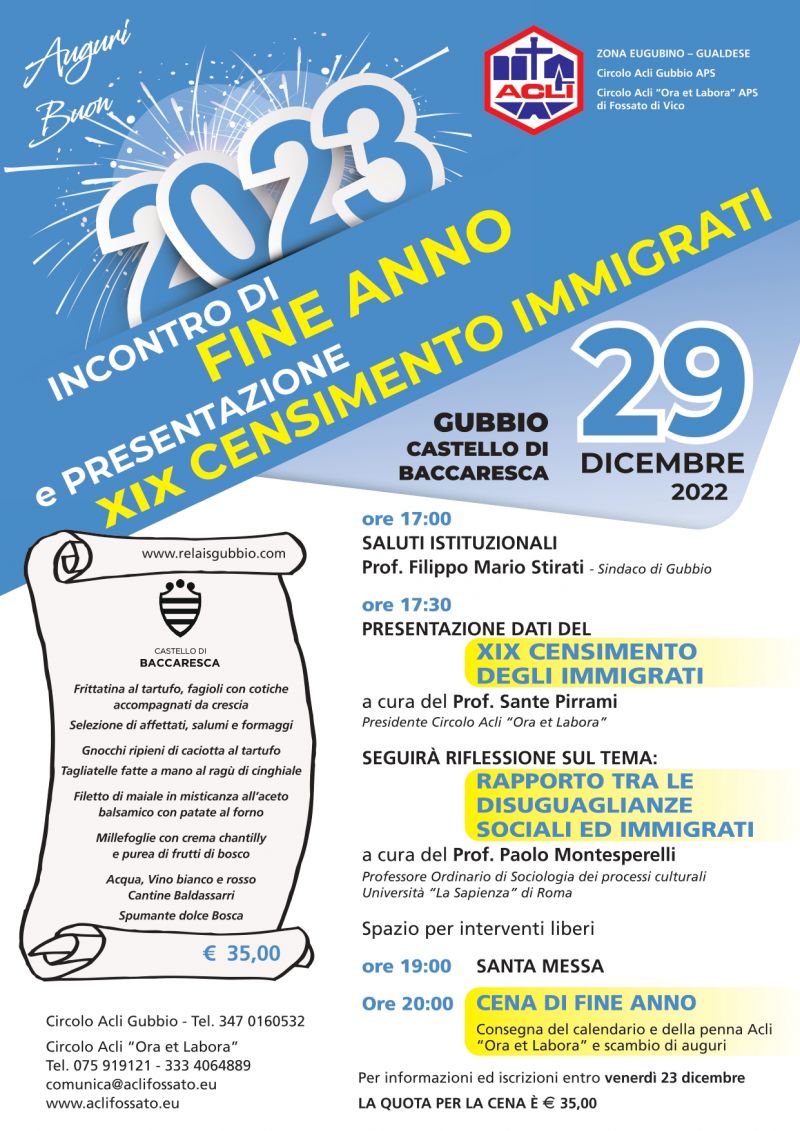 Incontro fine anno e presentazione XIX Censimento immigrati - Circolo Acli Ora et Labora (PG)
