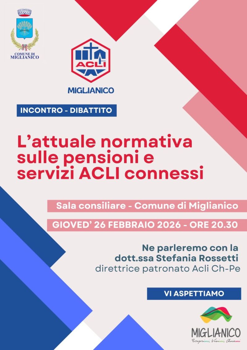 L'ATTUALE NORMATIVA SULLE PENSIONI E SERVIZI ACLI CONNESSI - MIGLIANICO (CH)