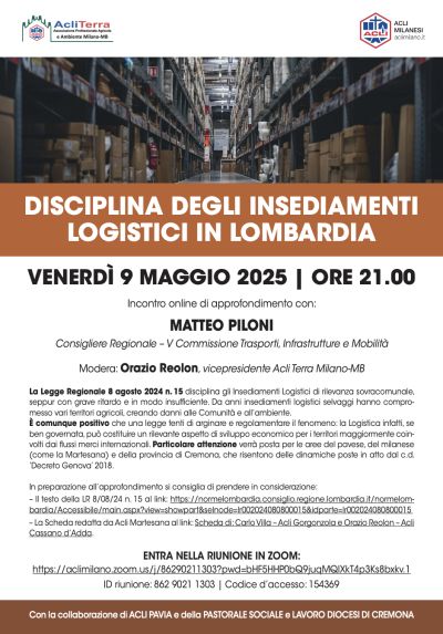 Disciplina degli insediamenti logistici in Lombardia - Acli Terra Milano e Acli Milano (MI)