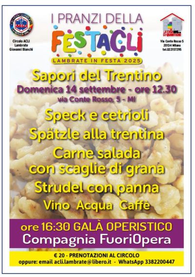 I pranzi della FestAcli - Lambrate (MI) - Circolo Acli Lambrate (MI)