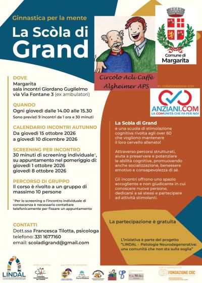 LA SCÒLA DI GRAND - GINNASTICA PER LA MENTE - PARTECIPAZIONE GRATUITA - CIRCOLO ACLI CAFFÈ ALZHEIMER DI DRONERO (CN) - MARGARITA (CN)