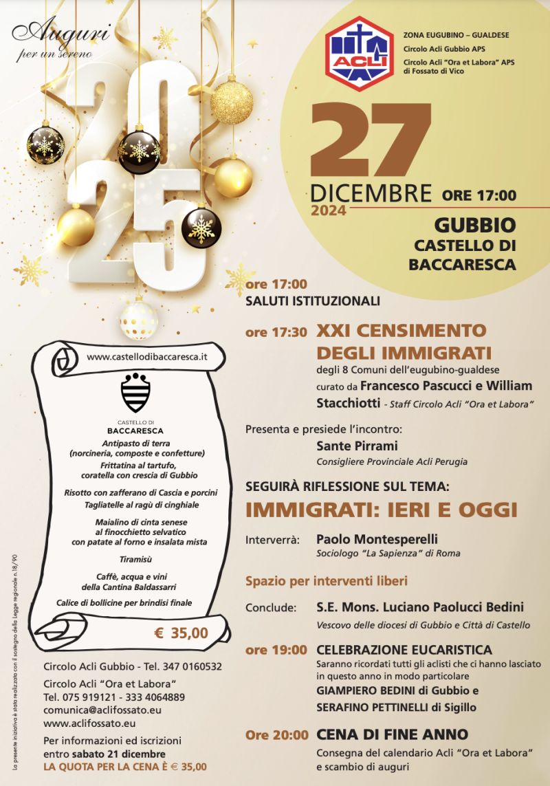 XXI Censimento degli Immigrati - Circoli Acli Gubbio e Ora Et Labora (PG)