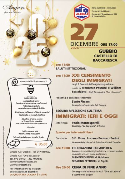 XXI Censimento degli Immigrati - Circoli Acli Gubbio e Ora Et Labora (PG)