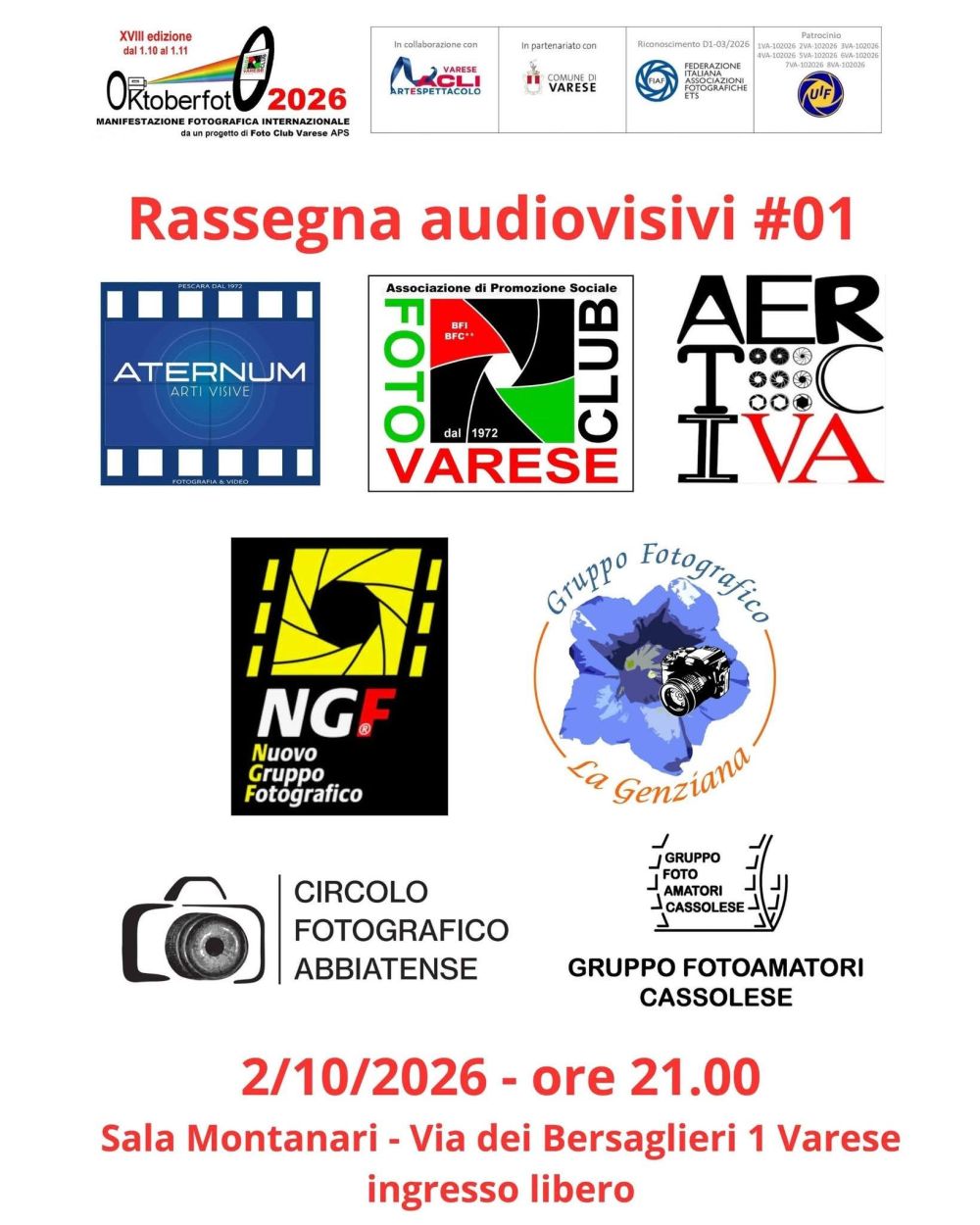OKTOBERFOTO 2026 - RASSEGNA AUDIOVISIVI #01 - INGRESSO LIBERO - VARESE (VA) - ACLI ARTE E SPETTACOLO VARESE