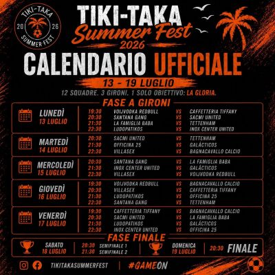 TIKI-TAKA SUMMER FEST 2026 - CALENDARIO UFFICIALE - ACLI RAVENNA - RAVENNA