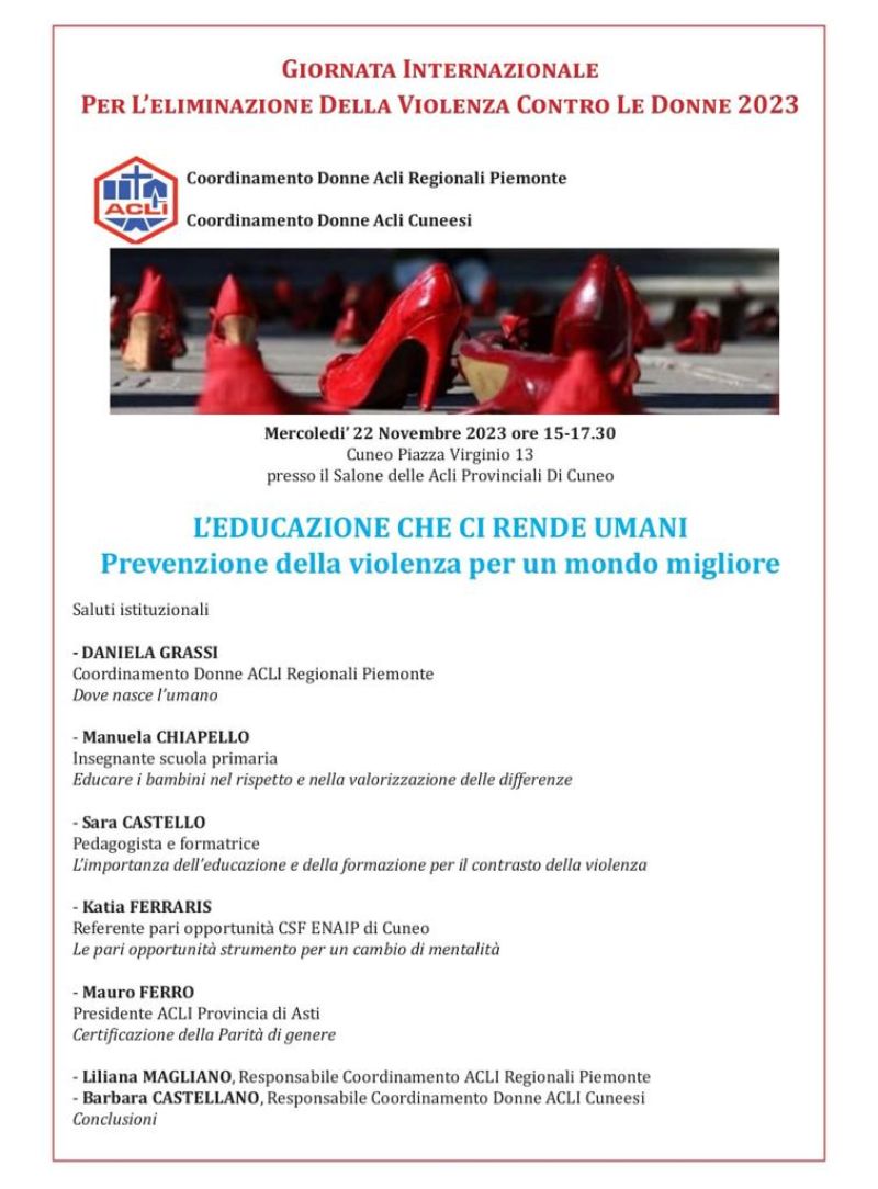 L&#039;educazione che ci rende umani - Coordinamento Donne Acli Piemonte e Coordinamento Donne Acli Cuneesi