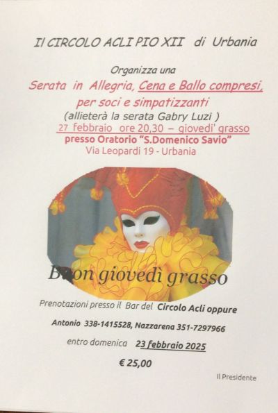 Buon giovedì grasso - Circolo Acli Pio XII Urbania (PU)