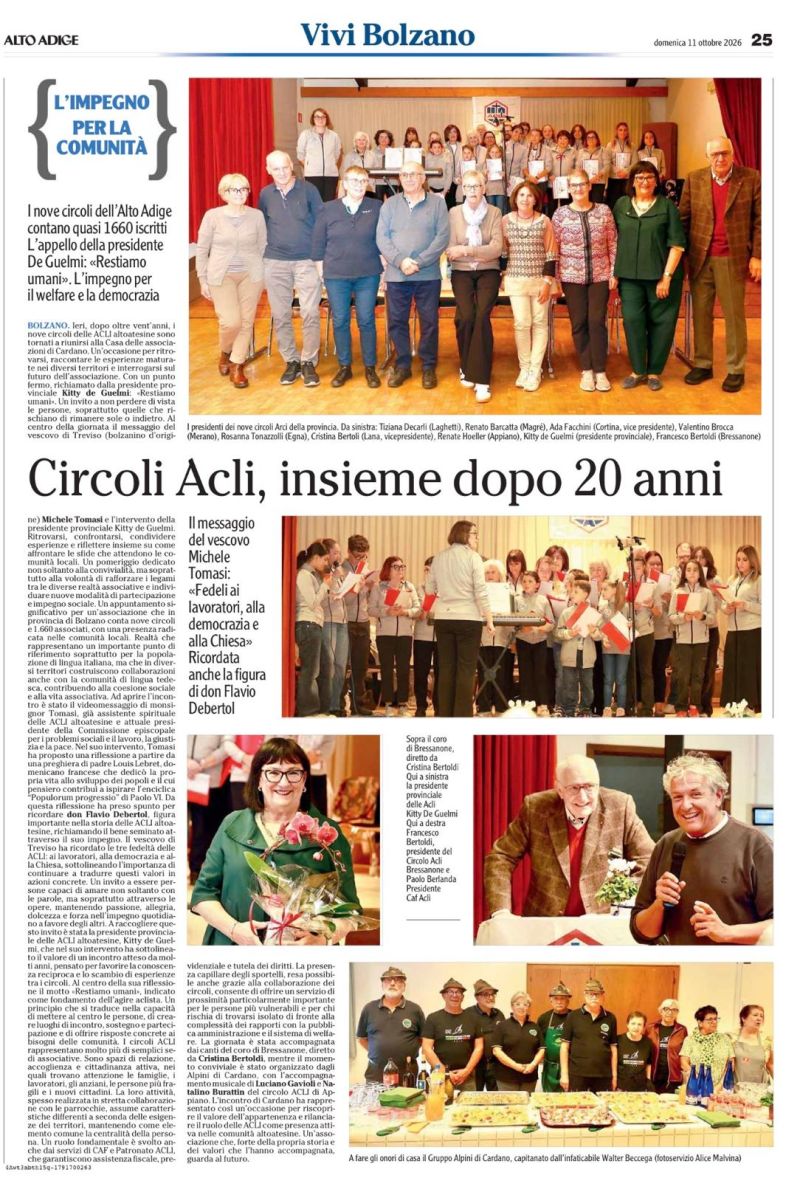 CIRCOLI ACLI INSIEME DOPO 20 ANNI - ACLI ALTOATESINE - CARDANO (BZ)