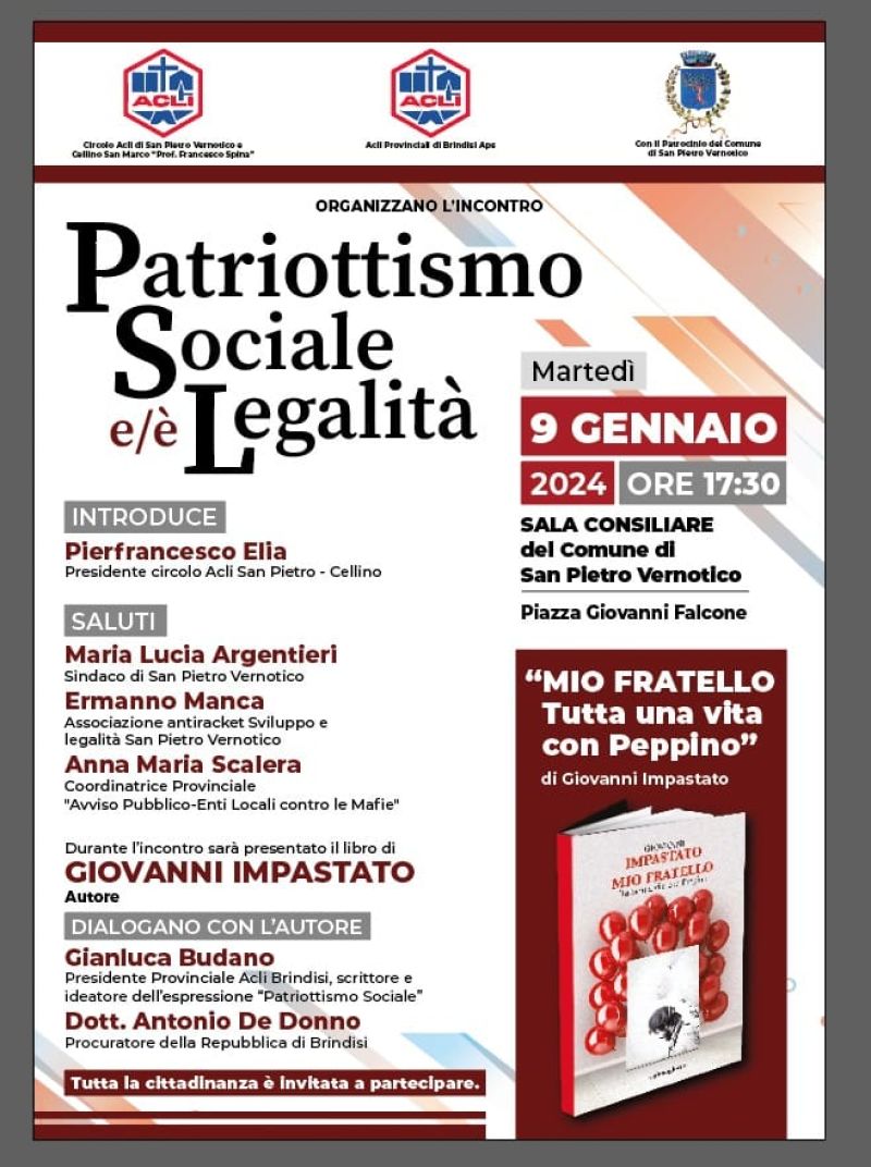 Patriotismo Sociale e/è Legalità - Acli Brindisi e Circolo Acli San Pietro Vernotico (BR)