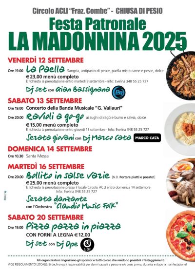 Festa Patronale "La Madonnina 2025" - Combe (CN) - Circolo Acli Combe (CN)