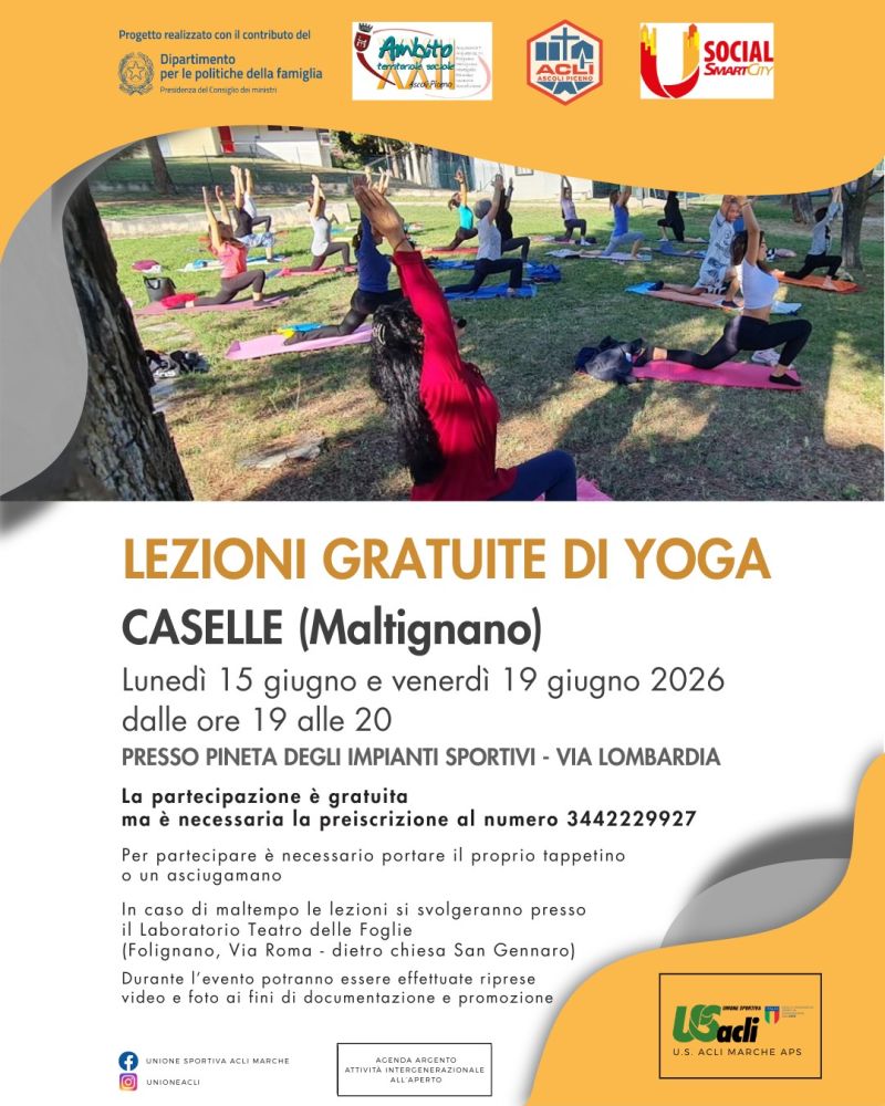 LEZIONI GRATUITE DI YOGA - CASELLE MALTIGNANO (AP) - ACLI ASCOLI PICENO (AP) - US ACLI MARCHE