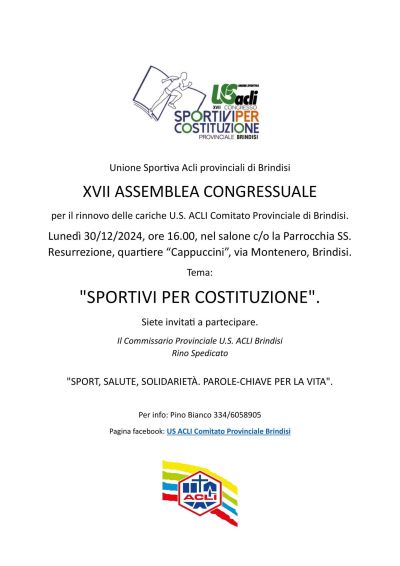 XVII Assemblea Congressuale: Sportivi per costituzione - US Acli Brindisi (BR)