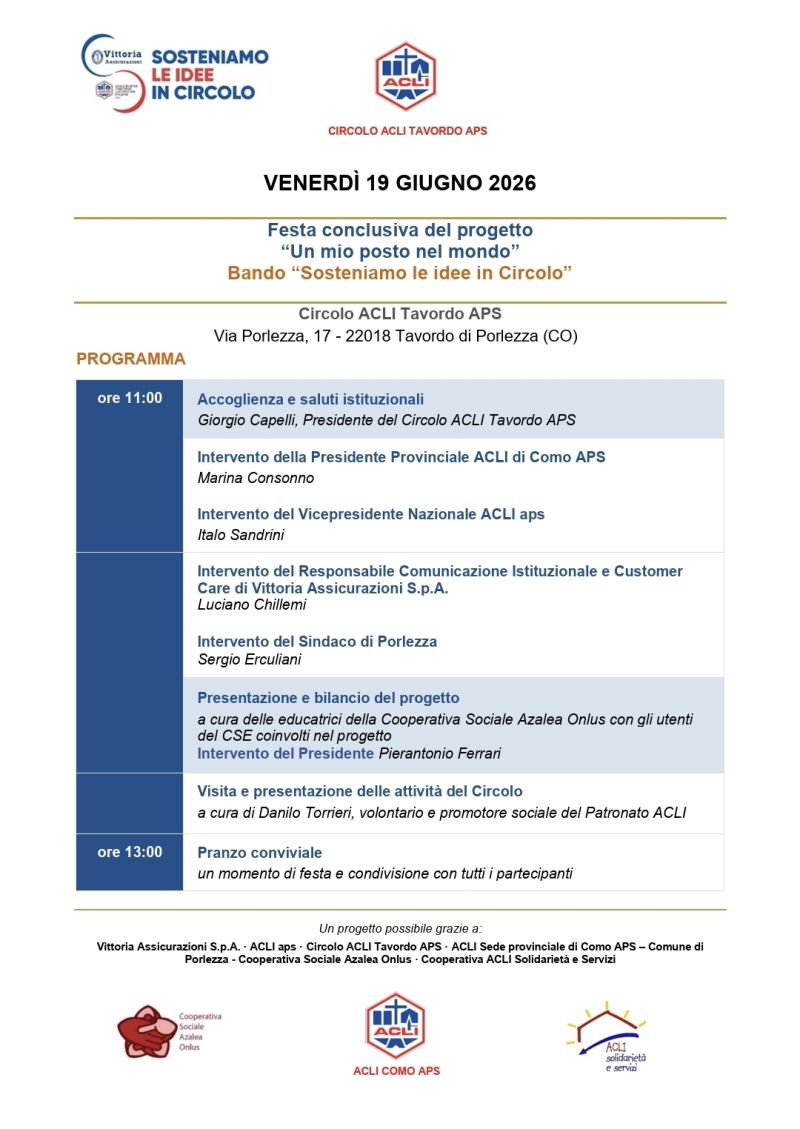 FESTA CONCLUSIVA DEL PROGETTO "UN MIO POSTO NEL MONDO" - CIRCOLO ACLI TAVORDO APS (CO) ACLI COMO APS (CO) - TAVORDO DI PORLEZZA (CO)