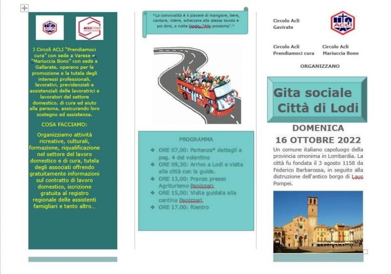 Gita sociale a Lodi - Circolo Acli &#039;Prendiamoci Cura&#039; (VA) e Circolo Acli &#039;Mariuccia Bono&#039; (VA)