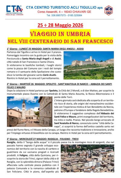VIAGGIO IN UMBRIA NEL VIII CENTENARIO DI SAN FRANCESCO - CHIAVARI (GE)