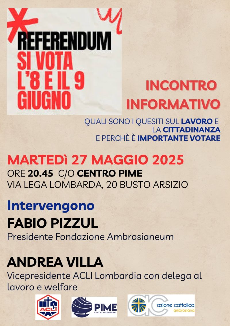 Referendum, si vota l'8 e il 9 giugno - Acli Lombardia - Busto Arsizio (VA)