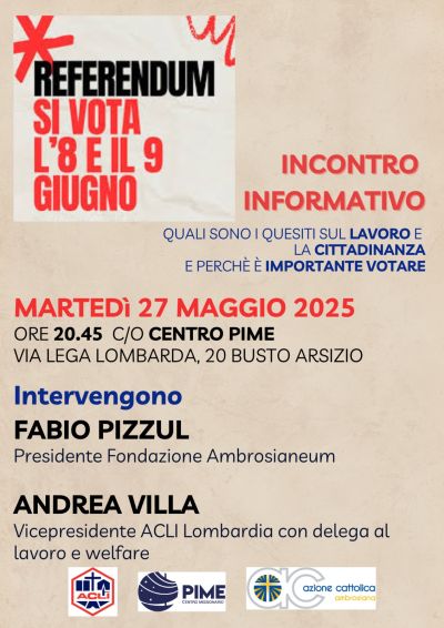 Referendum, si vota l'8 e il 9 giugno - Acli Lombardia - Busto Arsizio (VA)
