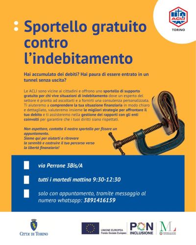 Sportello gratuito contro l'indebitamento - Acli Torino (TO)