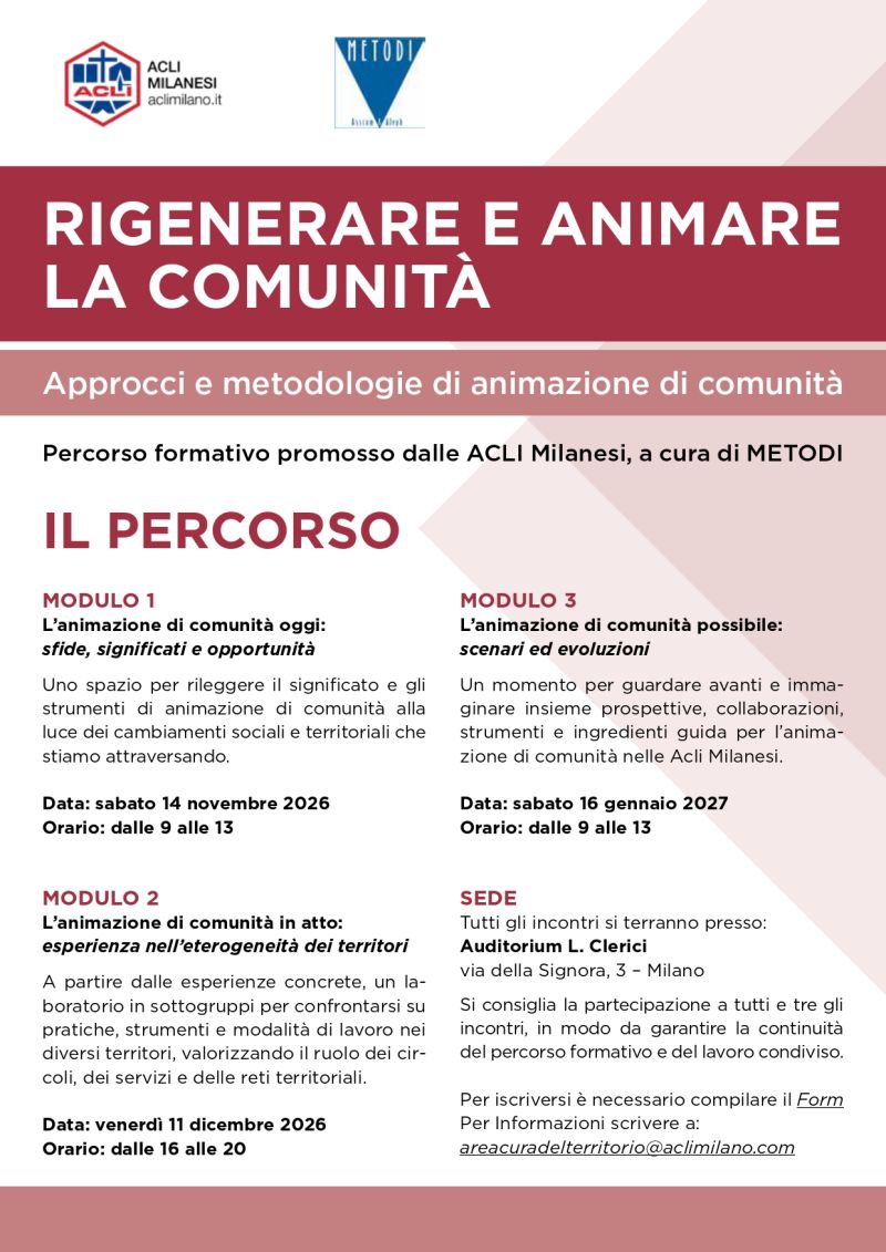 RIGENERARE E ANIMARE LA COMUNITA' - MILANO - ACLI MILANESI