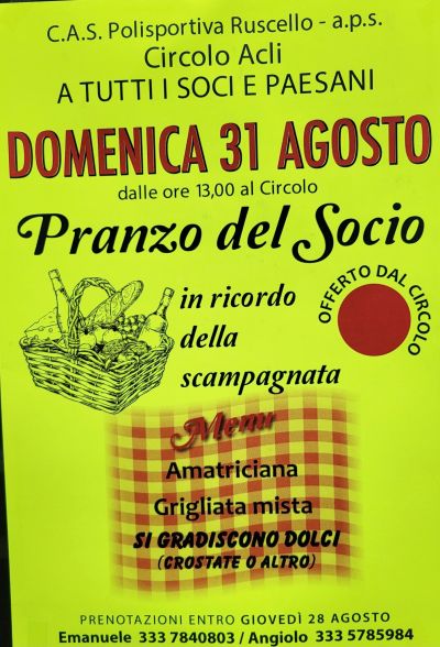 Pranzo del socio - Ruscello (AR) - Circolo Acli Ruscello (AR)