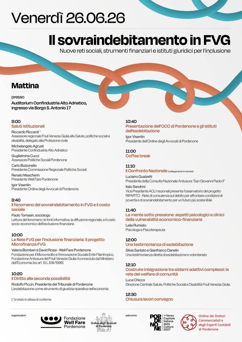 CONVEGNO REGIONALE SUL TEMA DEL SOVRAINDEBITAMENTO IN FVG - EVENTO APERTO A TUTTI - PORDENONE - ACLI PORDENONE (PN)