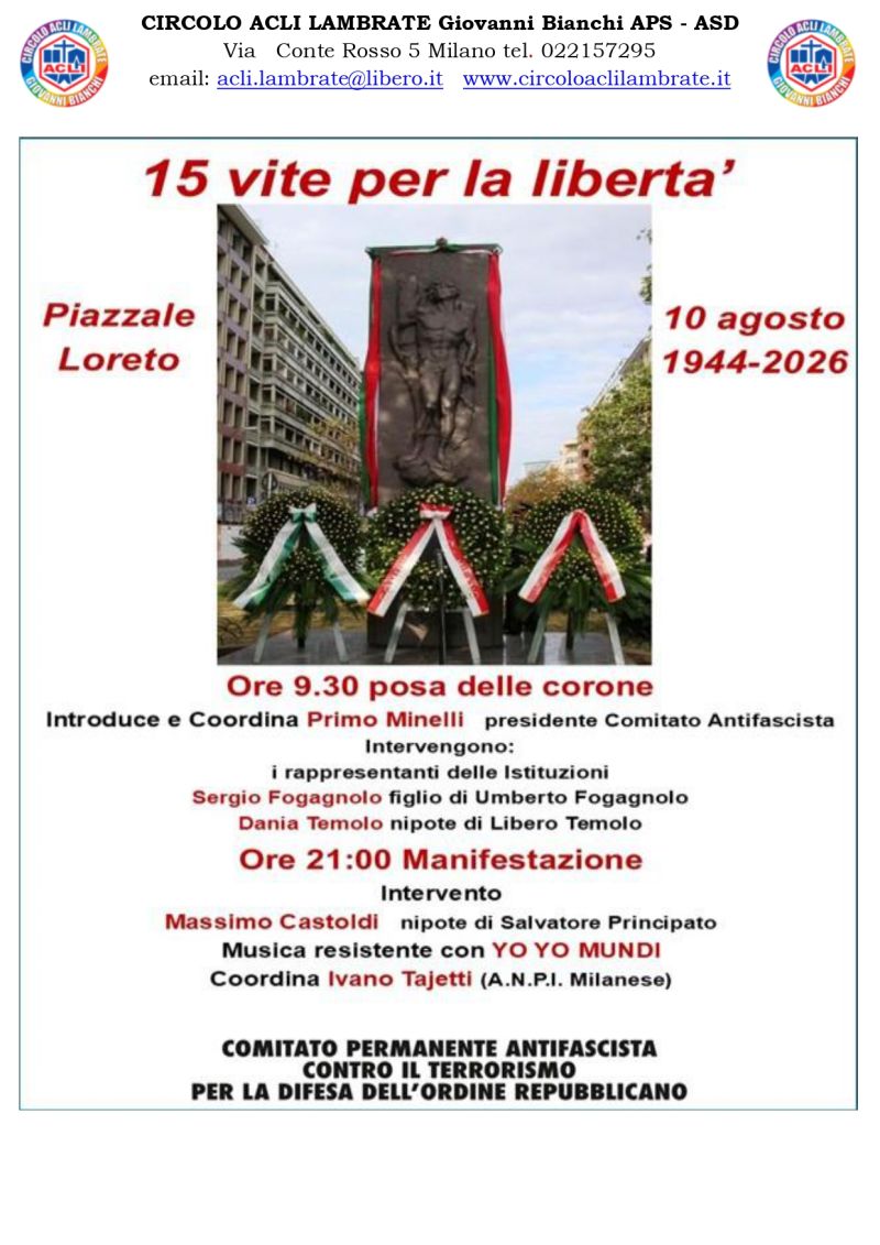 15 VITE PER LA LIBERTA' - CIRCOLO ACLI LAMBRATE (MI)