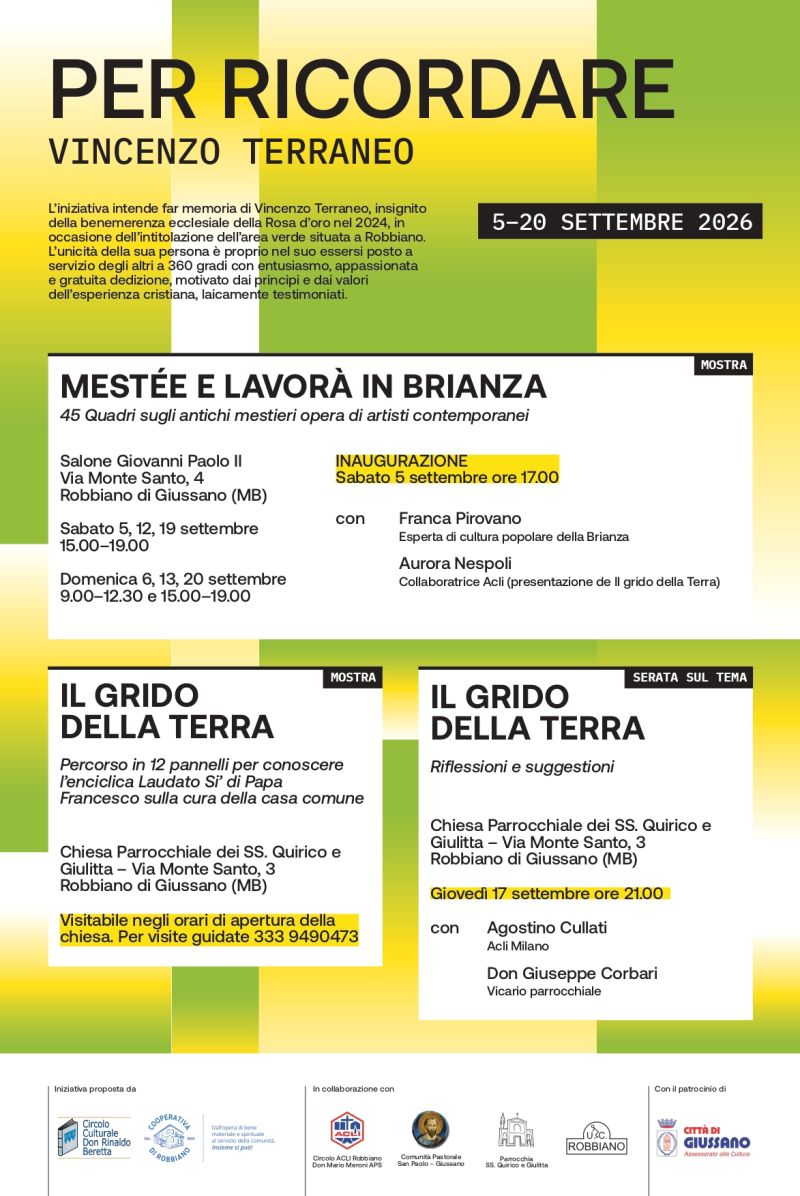 PER RICORDARE VINCENZO TERRANEO - PROGRAMMA 5-20 SETTEMBRE 2026 - GIUSSANO (MB) - CIRCOLO ACLI GIUSSANO (MI)