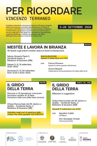 PER RICORDARE VINCENZO TERRANEO - PROGRAMMA 5-20 SETTEMBRE 2026 - GIUSSANO (MB) - CIRCOLO ACLI GIUSSANO (MI)