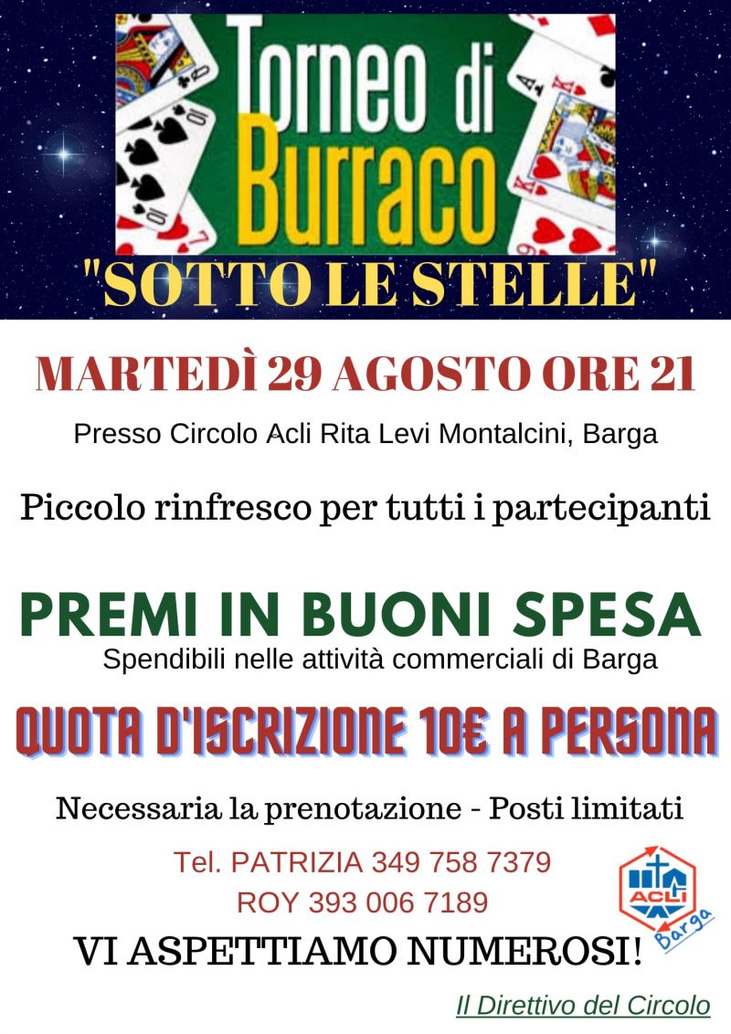 Torneo di Burraco: Sotto le Stelle - Circolo Acli Barga (LU)