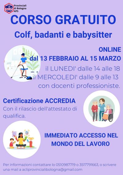 Corso gratuito: Colf, badanti e babysitter - Acli Bologna (BO)