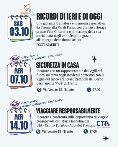 PROGRAMMA ACLI TRENTINE OTTOBRE - SICUREZZA IN CASA - TRENTO (TN) - ACLI TRENTO (TN)