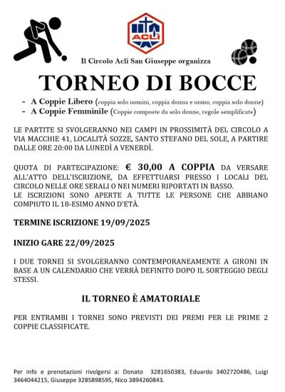 Torneo di Bocce - Santo Stefano del Sole (AV) - Circolo Acli San Giuseppe (AV)
