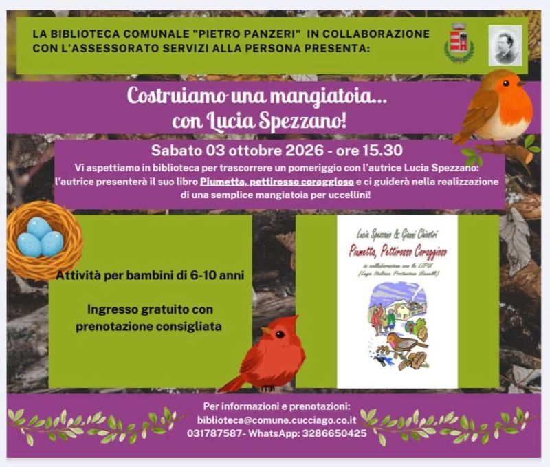 PRESENTAZIONE LIBRO - PIUMETTA, PETTIROSSO CORAGGIOSO - CON LUCIA SPEZZANO - CUCCIAGO (CO) - CIRCOLO ACLI CUCCIAGO (CO)