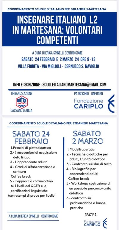 Insegnare Italiano L2 in Martesana: Volontari Competenti - Circolo Acli Cassano d&#039;Adda (MI)