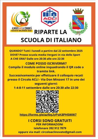 Riparte la scuola di italiano - Novate Milanese (MI) - Circolo Acli Novate Milanese (MI)