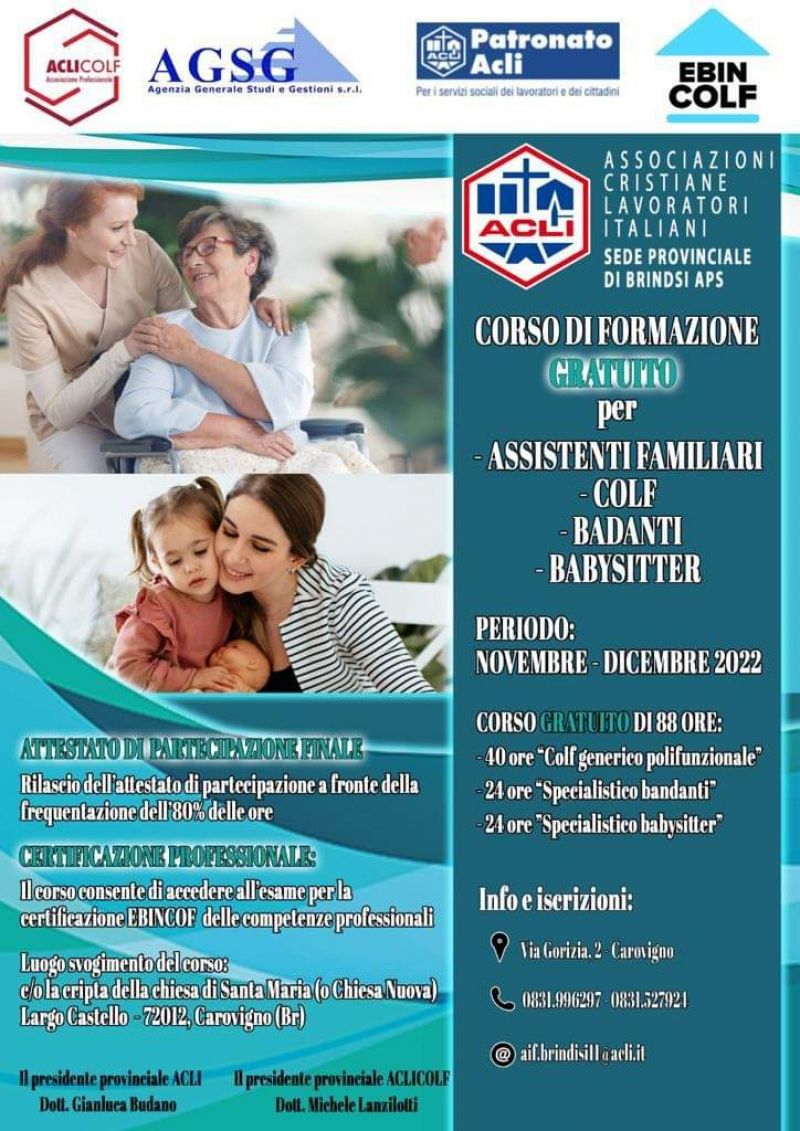 Corso di formazione per assistenti familiari - Acli Brindisi (BR)