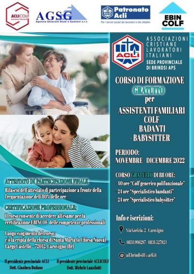 Corso di formazione per assistenti familiari - Acli Brindisi (BR)