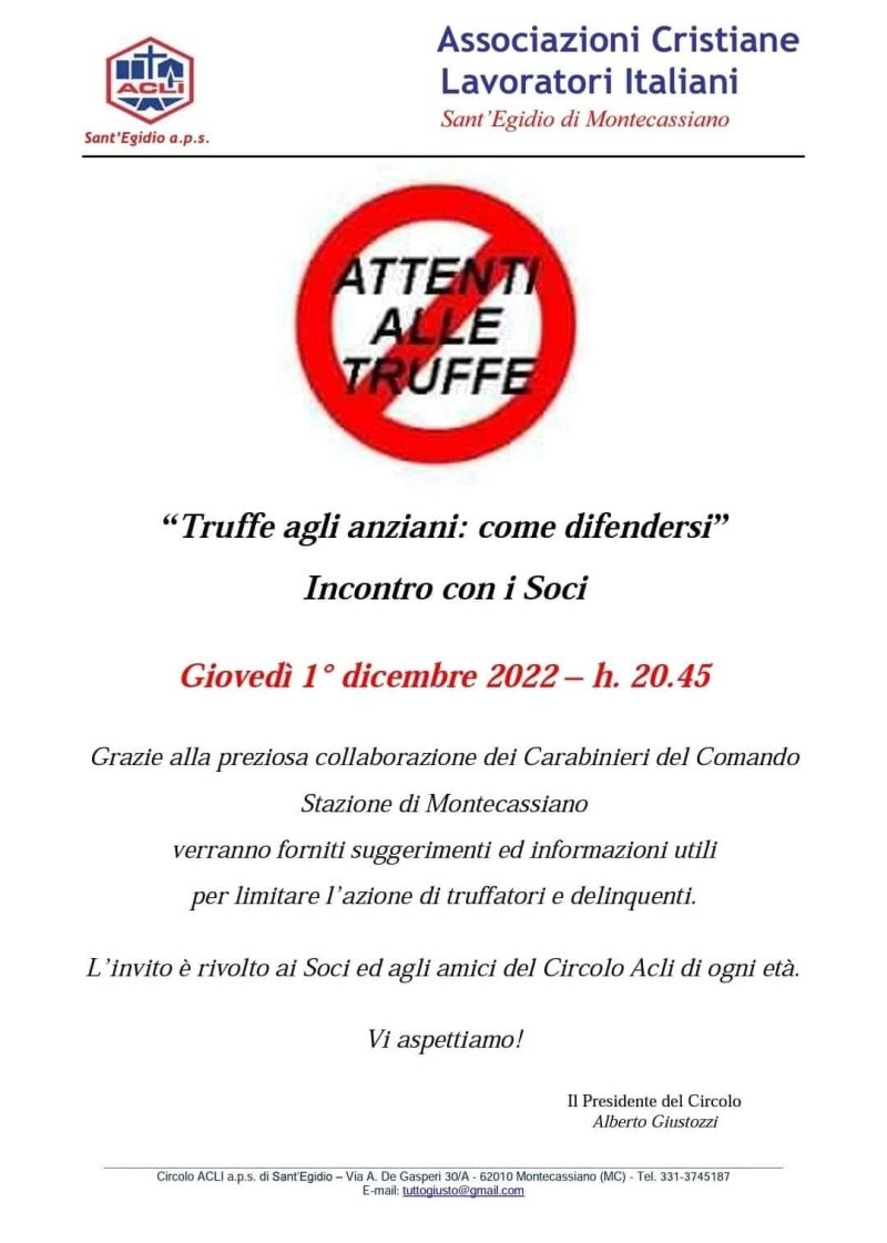 Attenti alle truffe - Circolo Acli Sant'Egidio Montecassiano (MC)