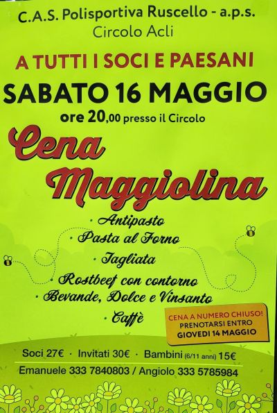 CENA MAGGIOLINA - CIRCOLO ACLI RUSCELLO (AR)