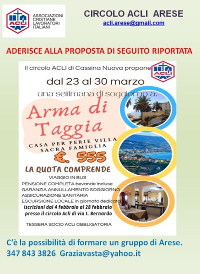 Settimana di soggiorno a Arma di Taggia - Acli Arese (MI)