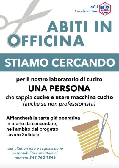 Abiti in Officina: Stiamo cercando una persona per il laboratorio di cucito - Circolo Acli Iseo (BS)