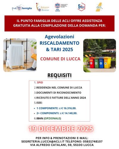 Agevolazioni riscaldamento &amp; Tari 2025 - Lucca - Acli Pisa e Lucca (PI)