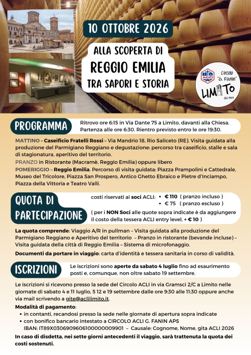 ALLA SCOPERTA DI REGGIO EMILIA TRA SAPORI E STORIA - CIRCOLO ACLI LIMITO DI PIOLTELLO (MI)
